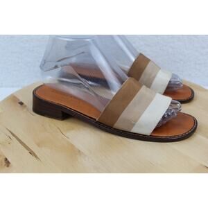 Stubbs Wootton Sandals Womens Size 7 Brown Stripe Slip On Slide Leather Classic